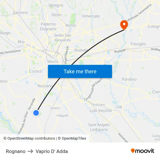 Rognano to Vaprio d'Adda map