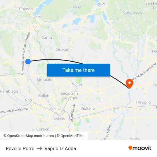 Rovello Porro to Vaprio D' Adda map