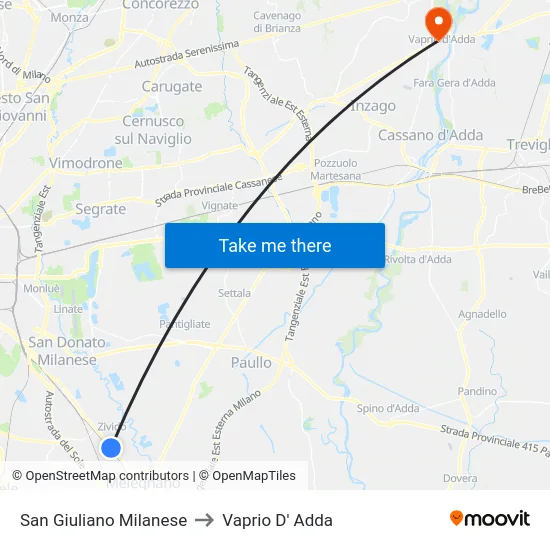 San Giuliano Milanese to Vaprio D' Adda map