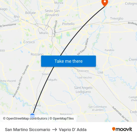 San Martino Siccomario to Vaprio D' Adda map