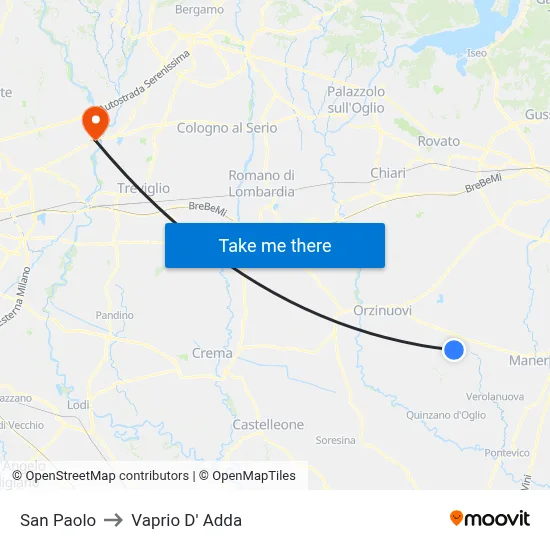 San Paolo to Vaprio d'Adda map