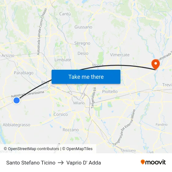 Santo Stefano Ticino to Vaprio D' Adda map