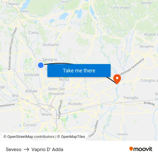 Seveso to Vaprio D' Adda map
