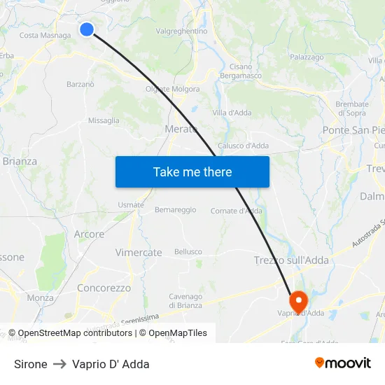 Sirone to Vaprio D' Adda map