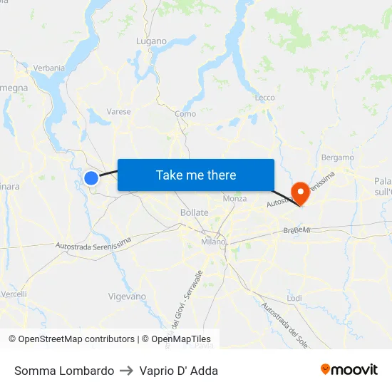 Somma Lombardo to Vaprio D' Adda map
