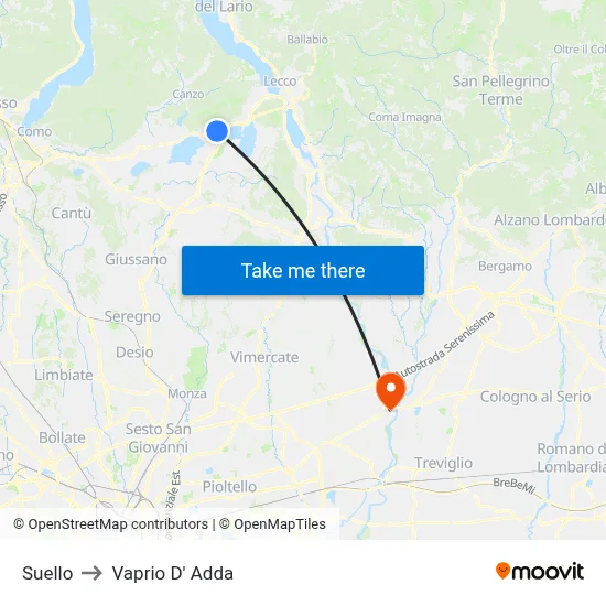 Suello to Vaprio d'Adda map