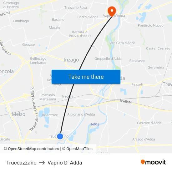 Truccazzano to Vaprio D' Adda map