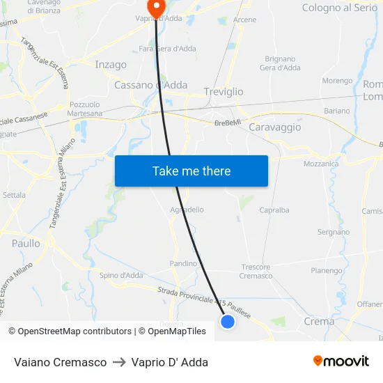 Vaiano Cremasco to Vaprio d'Adda map