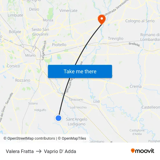 Valera Fratta to Vaprio d'Adda map