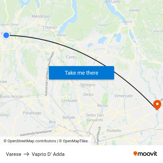 Varese to Vaprio D' Adda map