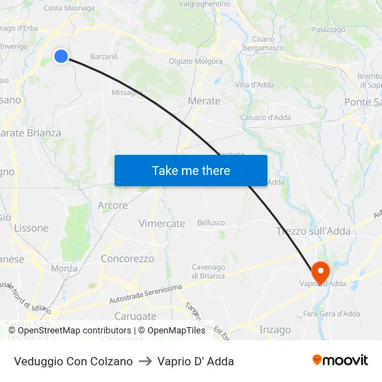 Veduggio Con Colzano to Vaprio D' Adda map