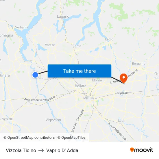 Vizzola Ticino to Vaprio D' Adda map