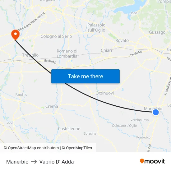 Manerbio to Vaprio d'Adda map