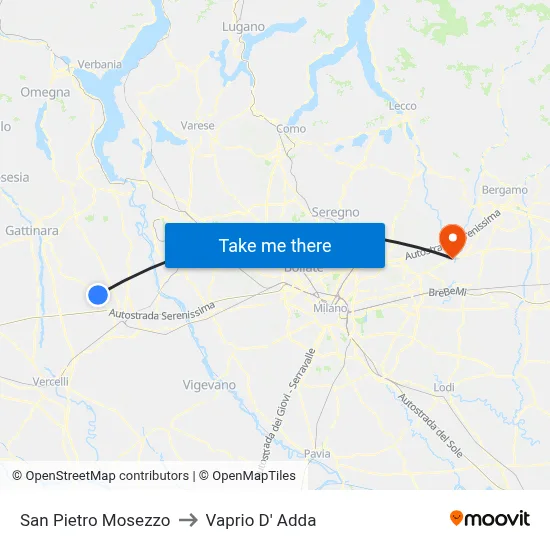 San Pietro Mosezzo to Vaprio D' Adda map