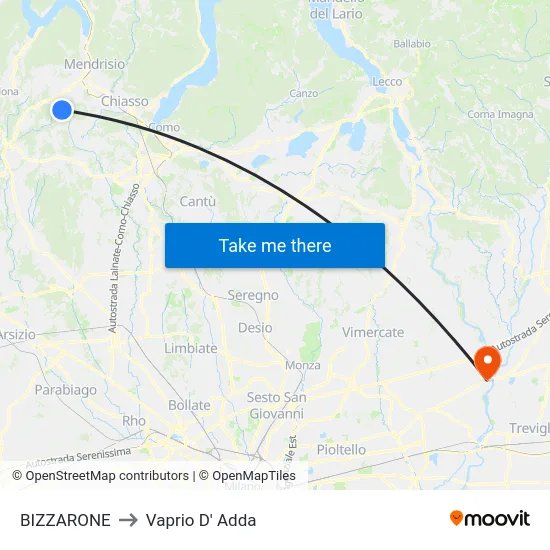 BIZZARONE to Vaprio D' Adda map