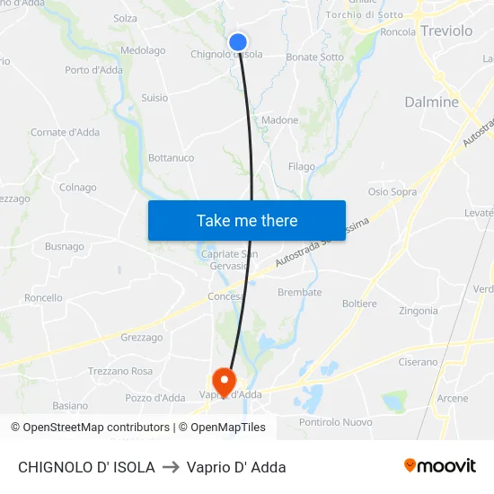 CHIGNOLO D' ISOLA to Vaprio D' Adda map