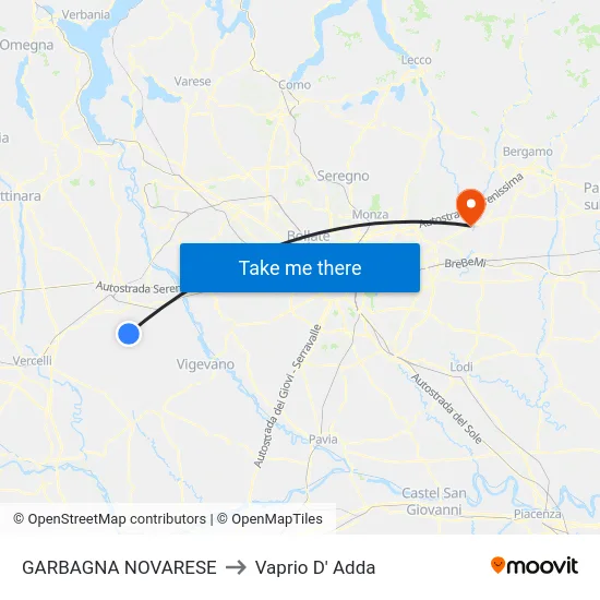 Garbagna Novarese to Vaprio d'Adda map
