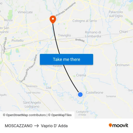 Moscazzano to Vaprio d'Adda map