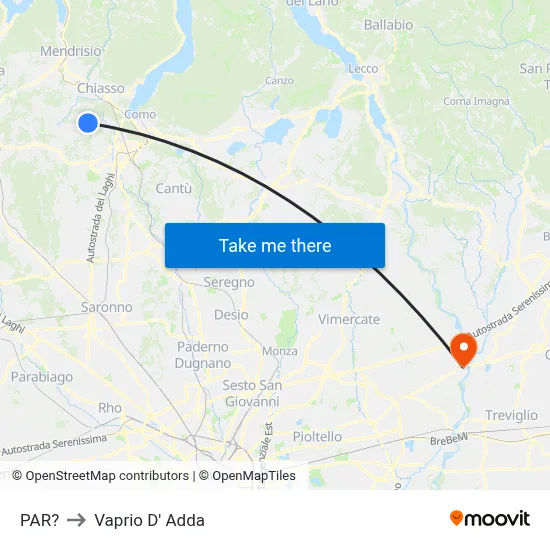 Parre to Vaprio d'Adda map