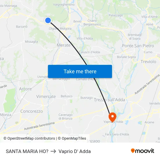 Santa Maria Ho? to Vaprio d'Adda map