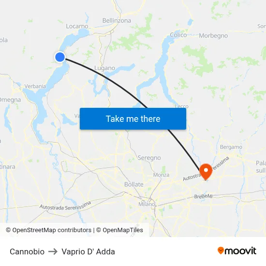 Cannobio to Vaprio D' Adda map