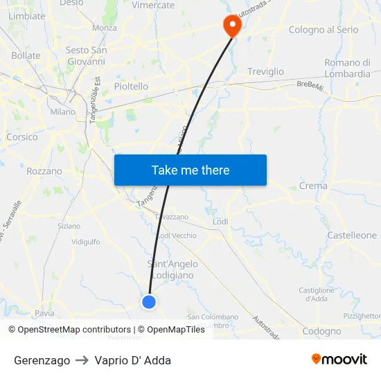 Gerenzago to Vaprio d'Adda map