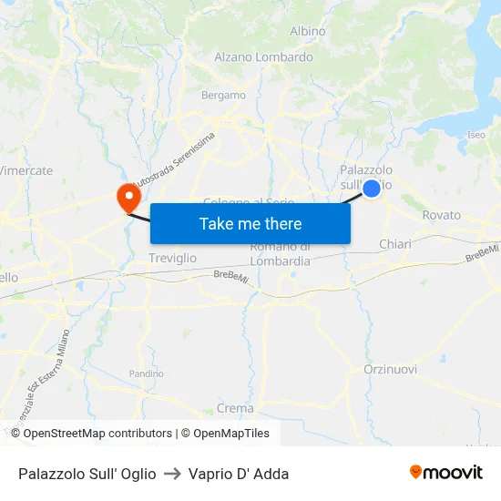 Palazzolo Sull' Oglio to Vaprio D' Adda map