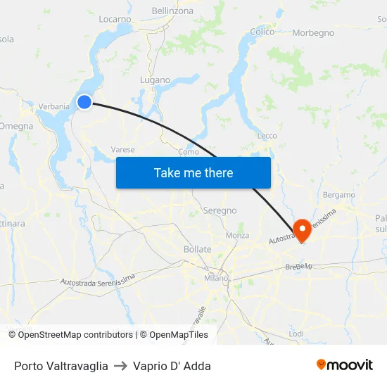 Porto Valtravaglia to Vaprio d'Adda map