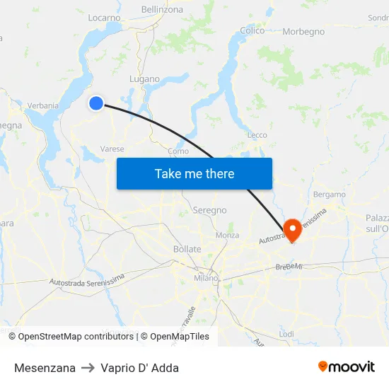 Mesenzana to Vaprio d'Adda map