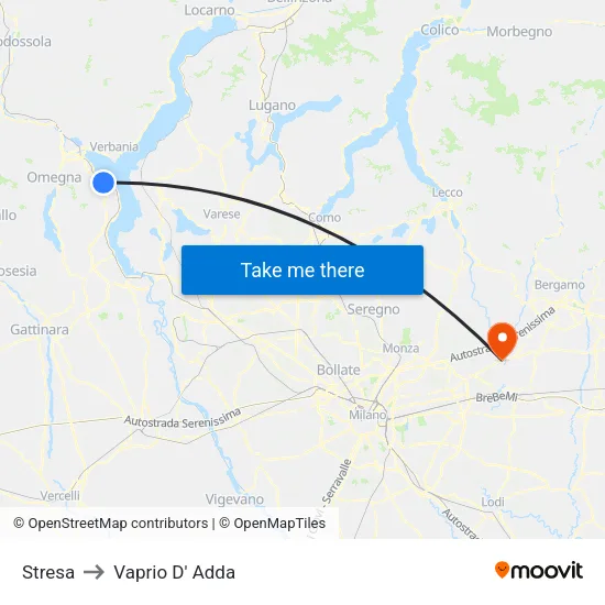 Stresa to Vaprio d'Adda map