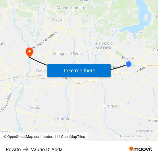 Rovato to Vaprio D' Adda map