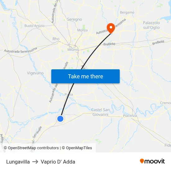 Lungavilla to Vaprio d'Adda map