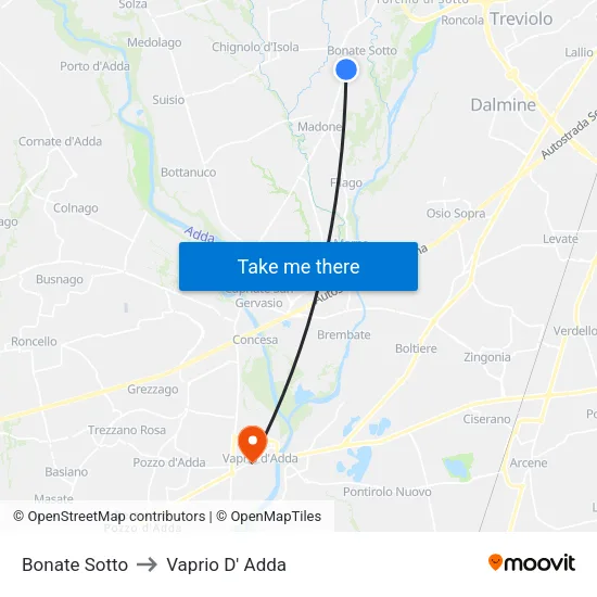 Bonate Sotto to Vaprio D' Adda map