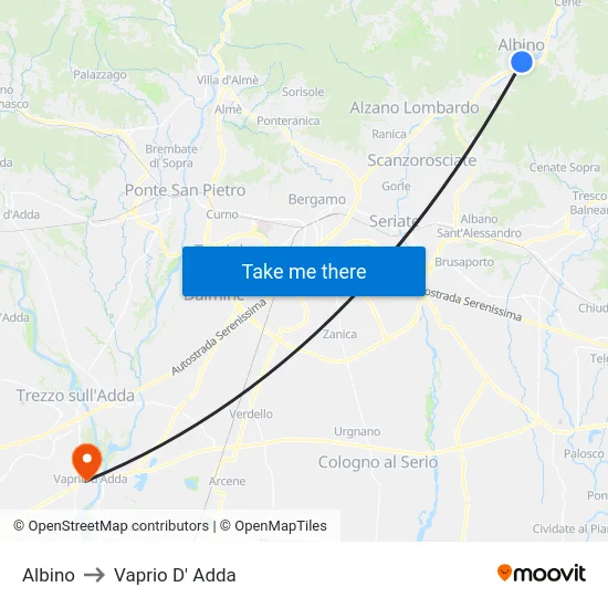 Albino to Vaprio d'Adda map