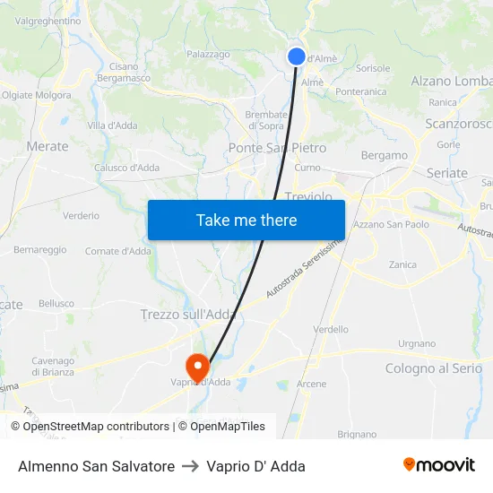 Almenno San Salvatore to Vaprio D' Adda map