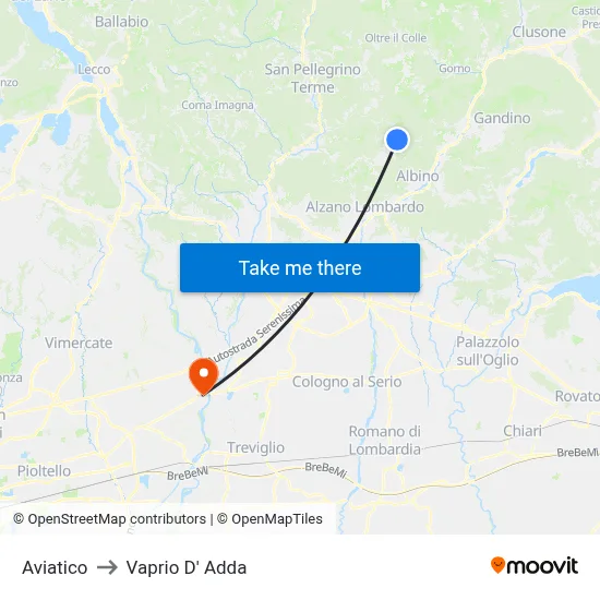 Aviatico to Vaprio d'Adda map