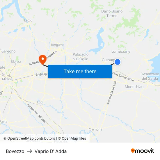 Bovezzo to Vaprio D' Adda map