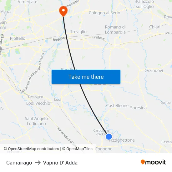 Camairago to Vaprio d'Adda map