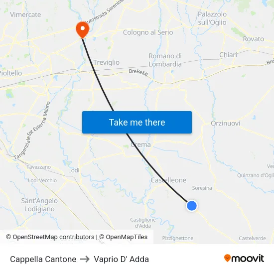 Cappella Cantone to Vaprio D' Adda map
