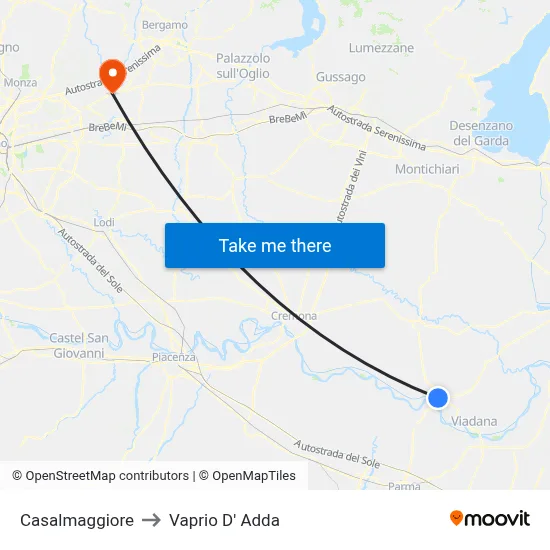 Casalmaggiore to Vaprio D' Adda map