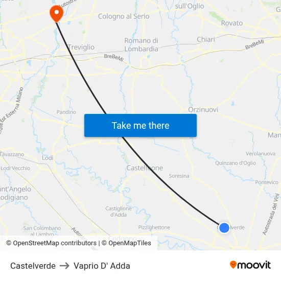 Castelverde to Vaprio D' Adda map
