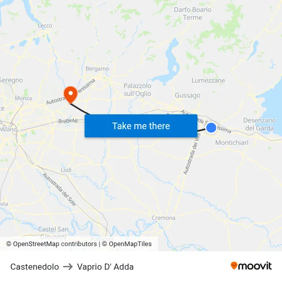 Castenedolo to Vaprio D' Adda map