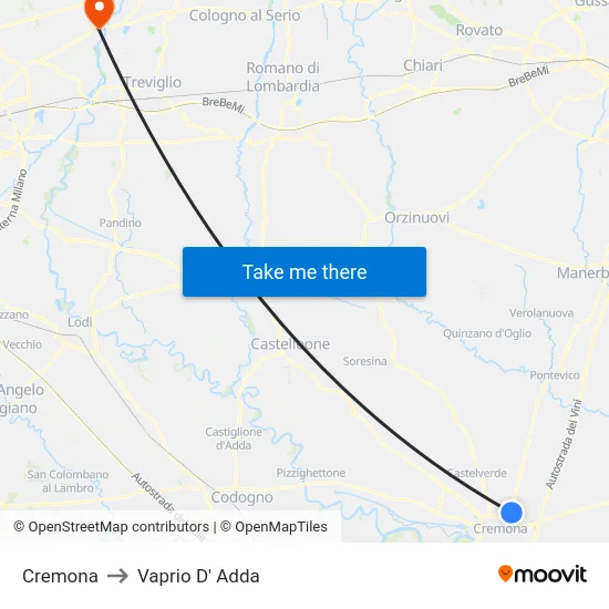 Cremona to Vaprio d'Adda map