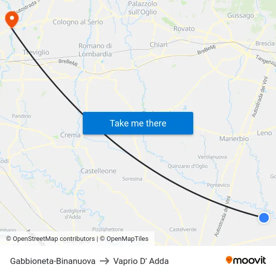 Gabbioneta-Binanuova to Vaprio d'Adda map