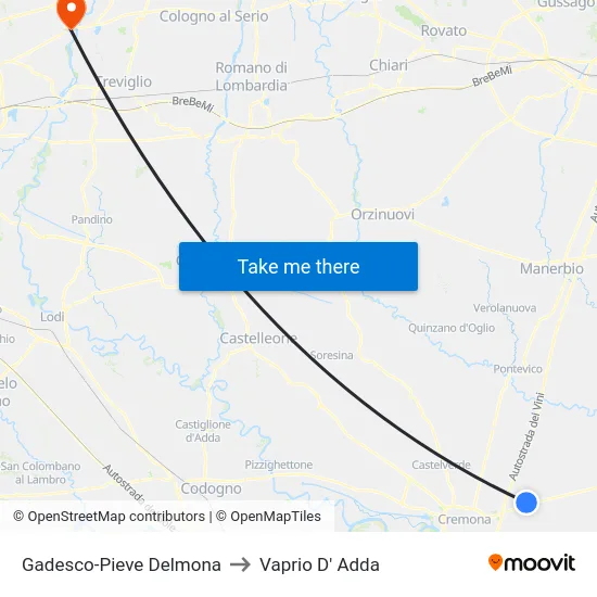 Gadesco-Pieve Delmona to Vaprio d'Adda map