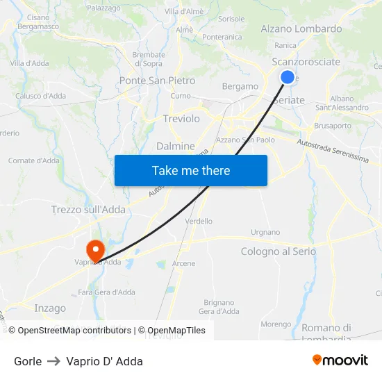 Gorle to Vaprio d'Adda map