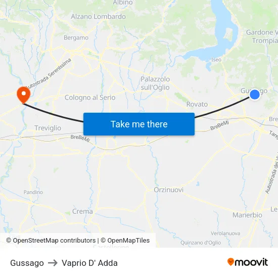 Gussago to Vaprio d'Adda map