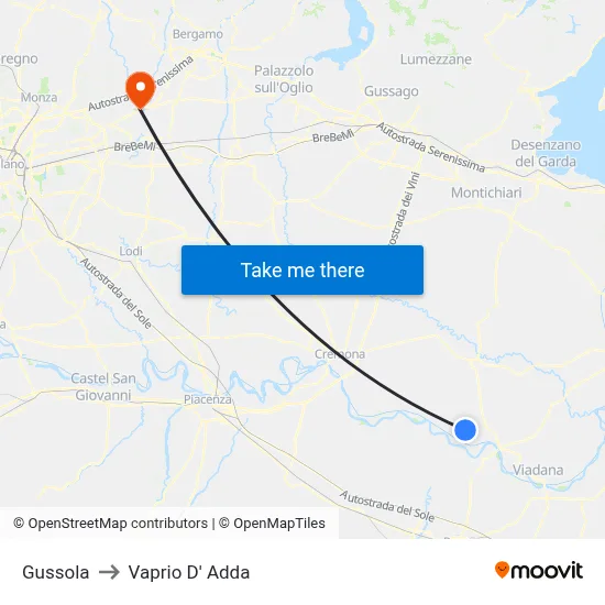 Gussola to Vaprio d'Adda map
