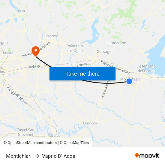 Montichiari to Vaprio d'Adda map