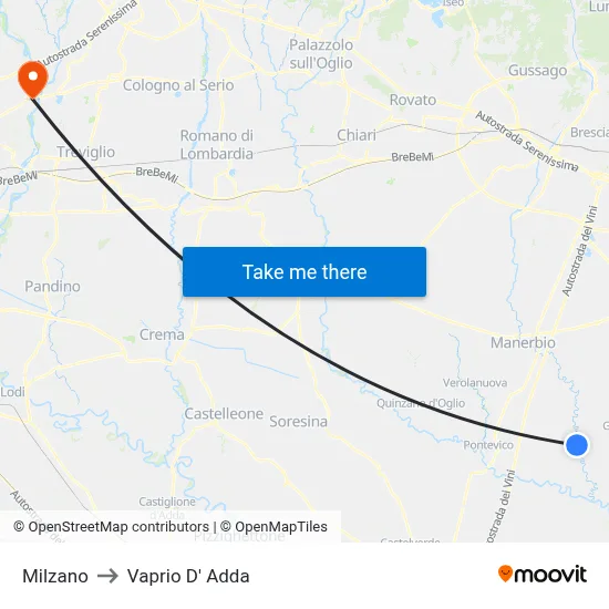 Milzano to Vaprio d'Adda map